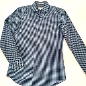 Express men’s small blue check dress shirt